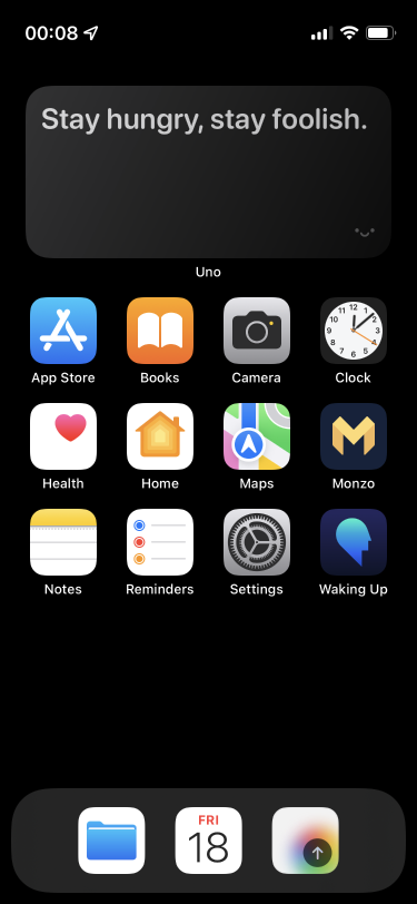 A screenshot of my iOS Homescreen layout showcasing a grid of my most used apps.